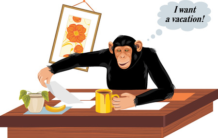 Chimpanzee sitting at office tableのイラスト素材