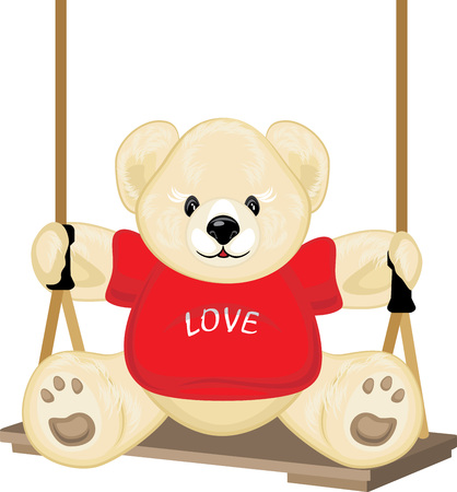 Smiling plush bear on the swingのイラスト素材