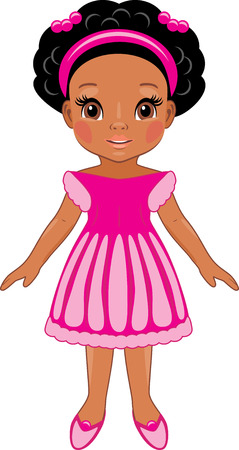 Fashionable afro little girl in pink dressのイラスト素材