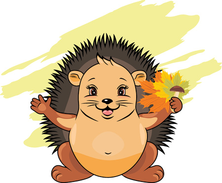 Cute hedgehog with maple leaves and mushroomのイラスト素材