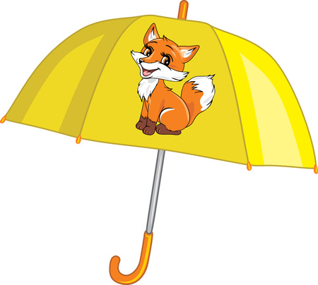 Cute yellow umbrella with foxのイラスト素材