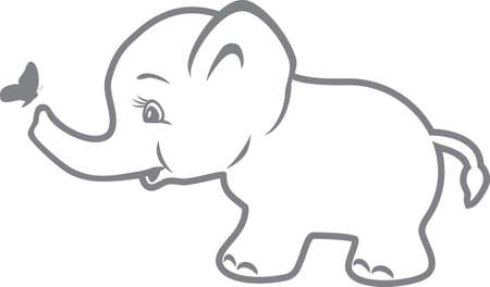 Cute baby elephant and butterflyのイラスト素材