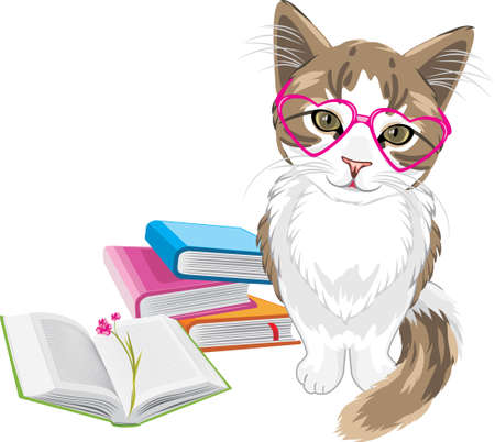 Smart funny kitten with booksのイラスト素材