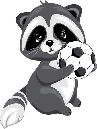 Cute raccoon with soccer ballのイラスト素材