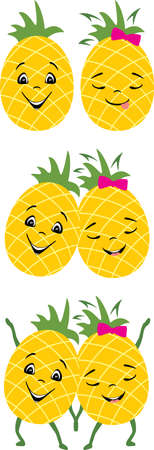 Happy smiling pineapples. Set for designのイラスト素材