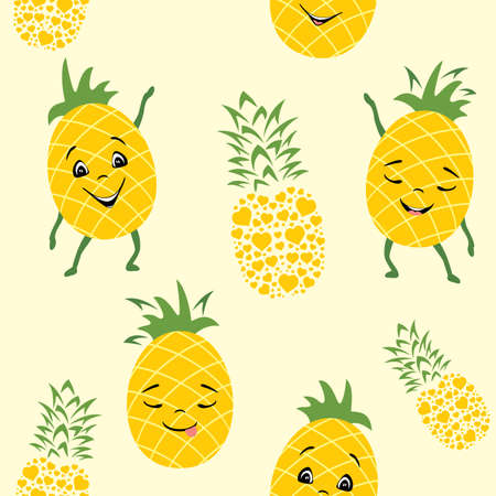 Seamless pattern with smiling pineapplesのイラスト素材