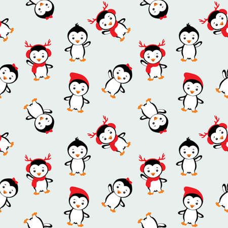 Seamless pattern with funny baby penguins for festive designのイラスト素材