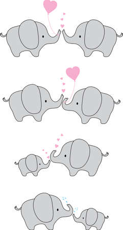 Cute baby elephants with hearts and balloonsのイラスト素材
