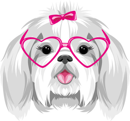Portrait of Shih Tzu in pink eyeglassesのイラスト素材