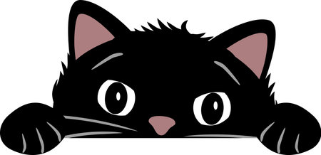 Peeping funny black catのイラスト素材