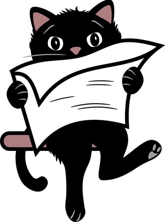 Funny black cat reading newspaperのイラスト素材