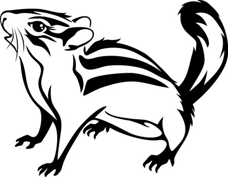 Outlined cute chipmunk isolated on white. All parts of the drawing are welded into one solid objectのイラスト素材