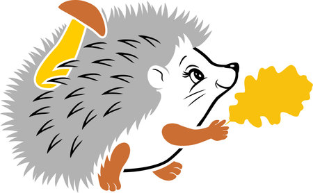 Walking hedgehog with a leaf. The drawing is ready for cuttingのイラスト素材
