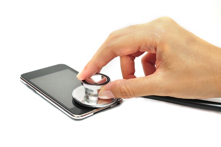 Stethoscope and phone healthcareの写真素材