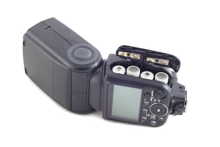 Camera flash isolated on whiteの写真素材