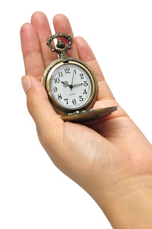 hand with vintage clockの写真素材