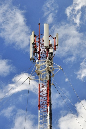 Telephone pole with blue skyの写真素材