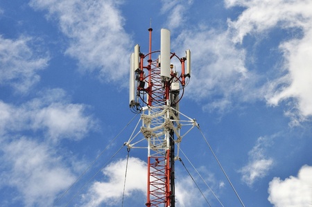 Telephone pole with blue skyの写真素材