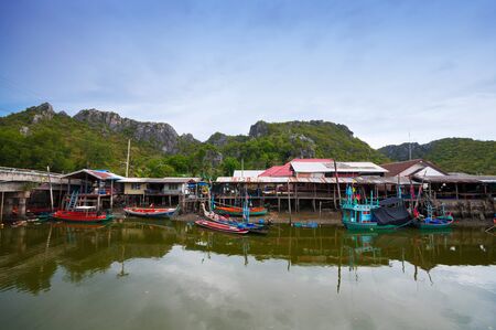 Fisherman's village with fisherman boat in Thailandのeditorial素材