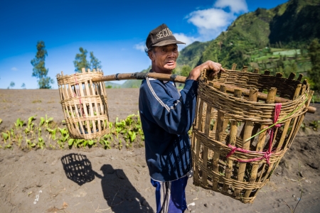 EAST JAVA,INDONESIA-MAY 05 : Native Indonesian Planter in village near Mount Bromo in Bromo Tengger Semeru National Park on May 05,2013 in East Java , Indonesia.のeditorial素材