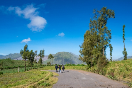EAST JAVA,INDONESIA-MAY 05   Tourist walking at village near Mount Bromoon May 05,2013 in East Java, Indonesia のeditorial素材