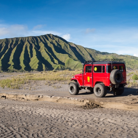 EAST JAVA,INDONESIA-MAY 05   Tourists Jeep for tourist rent at Mount Bromo,The active Mount Bromo is...