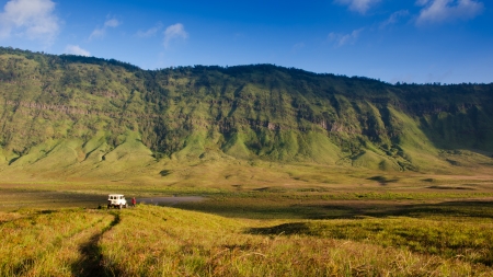 Savanna at Mount Bromo volcanoes in Bromo Tengger Semeru National Park, East Java, Indonesia の写真素材