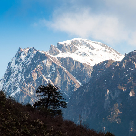Snow mountain with blue sky at Sikkim , Indiaの写真素材