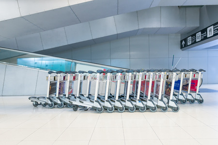 BANGKOK- MAR 01 : The luggage carts at Suvanaphumi Airport in Bangkok on March 01, 2015. Suvarnabhumi airport is world\\のeditorial素材
