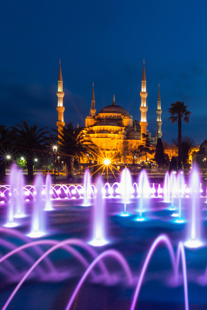 Twilight time scene of Blue mosque in Istanbul, Turkeyのeditorial素材
