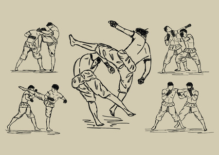 Free hand sketch Thai Boxing Collection : Muay Thai martial art popular around the world.のイラスト素材