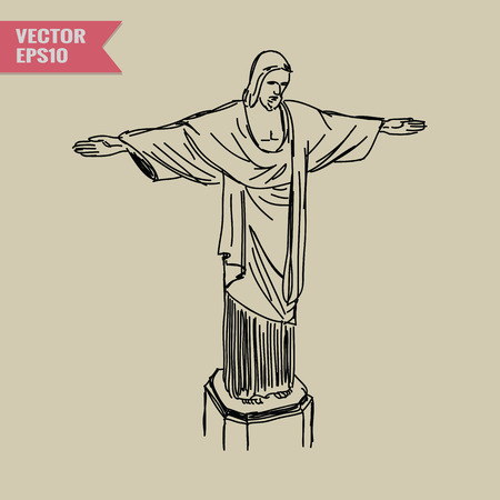 Free hand sketch World famous landmark collection : Christ the RedeemerRio de Janeiro Brazilのイラスト素材