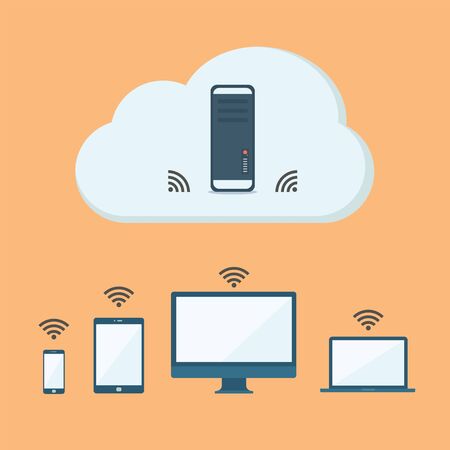 Cloud computing concept with applications icons and devices. EPS10 vector illustrationのイラスト素材