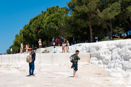Natural travertine pools and terraces at Pamukkale ,Turkey. Pamukkale, meaning "cotton castle" in Turkish.Pamukkale, UNESCO world heritage site, nowadays become one of the most visited sights in Turkey.のeditorial素材