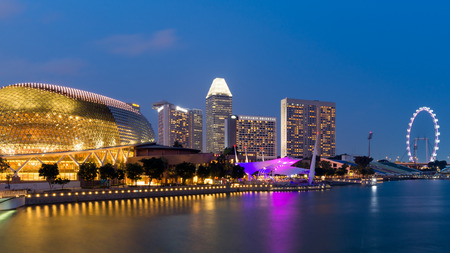Singapore business buildings area at night. Singapore is a world famous tourist city with highly developed economic infrastructure.のeditorial素材