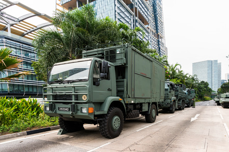 SINGAPORE - JULY 09: National Day Parade (NDP) Rehearsal to celebrates 50 years of independence on July 09, 2015 in Singapore.SG50 is for all Singaporeans to celebrate as one people.のeditorial素材