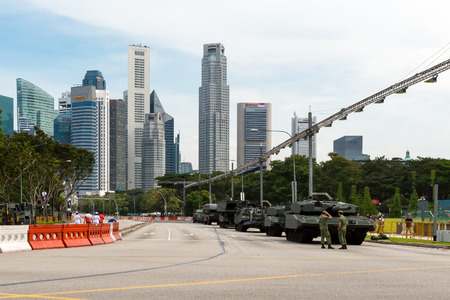 SINGAPORE - JULY 09: National Day Parade (NDP) Rehearsal to celebrates 50 years of independence on July 09, 2015 in Singapore.SG50 is for all Singaporeans to celebrate as one people.のeditorial素材