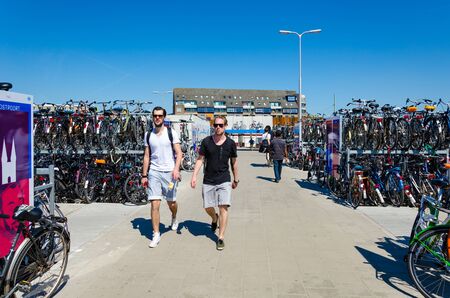 DELFT,THE NETHERLANDS - APRIL 16: Bicycles parking area near the train station at Delft on April 16, 2014 in the city of Delft , the Netherlandsのeditorial素材