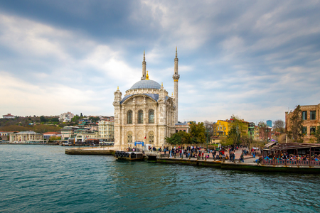 ISTANBUL,TURKEY - APRIL 08, 2015: Ortakoy mosque on April 08, 2015 in Istanbul.It is situated at the waterside of the Ortakoy pier square, one of the most popular locations on the Bosphorus.のeditorial素材