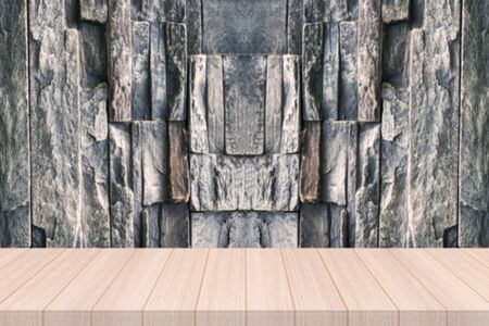 Perspective white wood table top with blur mosaic brick in background, Elegant Design with Space for...