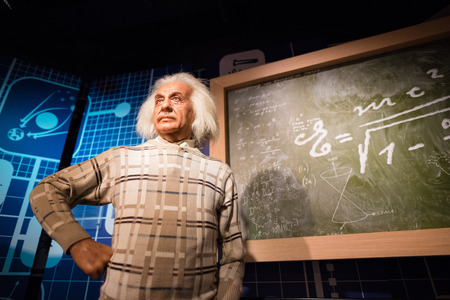 BANGKOK - JAN 29: A waxwork of Albert Einstein on display at Madame Tussauds on January 29, 2016 in Bangkok, Thailand. Madame Tussauds' newest branch hosts waxworks of numerous stars and celebritiesのeditorial素材