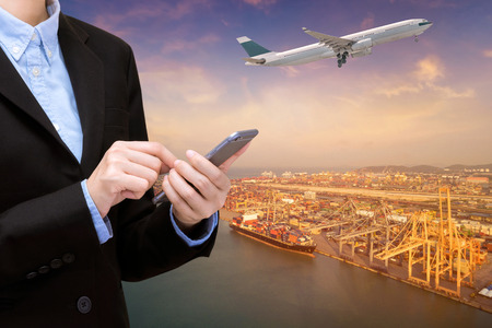 International commercial transportation business and logistics industrial with smart technology concept backgroundの写真素材