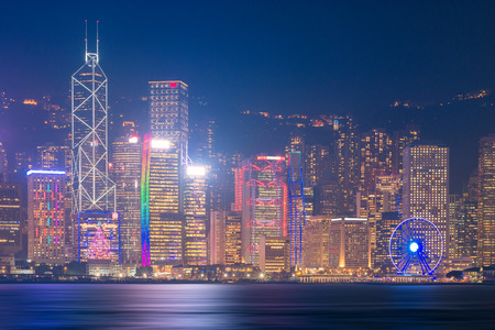 Hong kong downtown cityscape view during twilight time from Kowloon side at Hong Kong.の写真素材