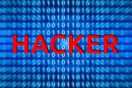 Abstract technology of binary computer code and programming background with hacker word inside for...