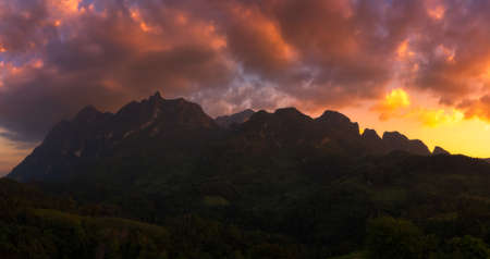 Panorama view of Doi Luang Chiang Dao mountain during sunset,The famous mountain for tourist to visit in Chiang Mai,Thailand.の写真素材