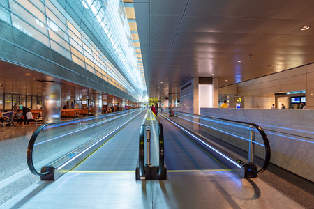 DOHA, QATAR - APR7, 2018: Interior of Hamad International Airport on April 7,2018 in Doha,Qatar. It is the hub for national carrier Qatar Airways and the international airport.のeditorial素材