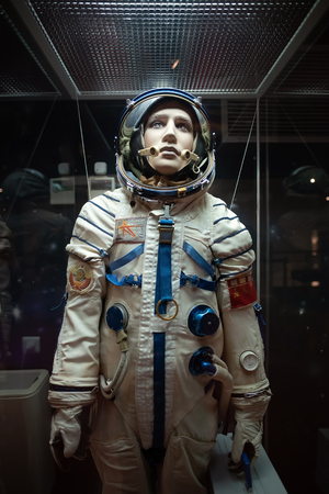MOSCOW, RUSSIA-APR10, 2018: Human in Spacesuits details on display inside of Museum of Cosmonautics on April10,2018 at Moscow,Russia.のeditorial素材