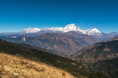 Nature view of Himalayan mountain range along pooh hill trekking route at Nepal.の写真素材