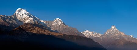 Panorama nature view of Himalayan mountain range with clear blue sky at Nepalの写真素材
