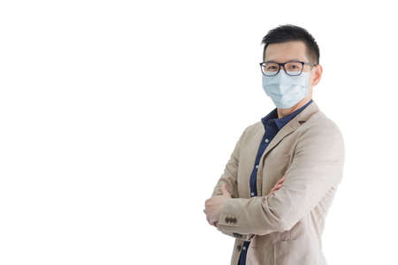 Business employees wearing mask isolate on white background with copy space.の写真素材